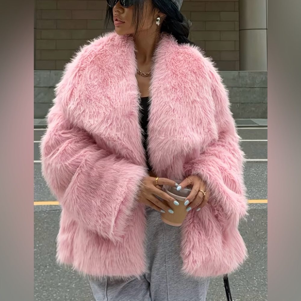 Women's Pink Faux Fur Coat
